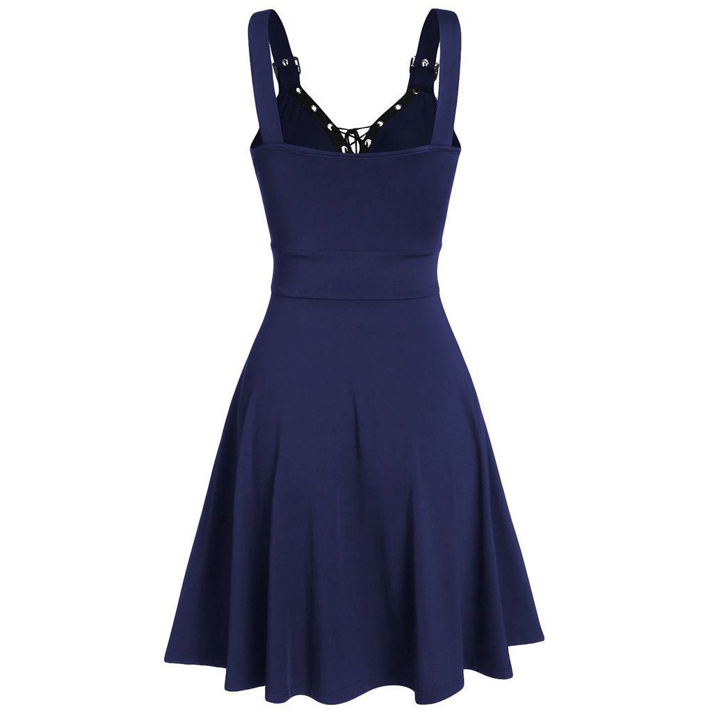 Women's Summer Casual Dress Sleeveless V Neck Gothic Dress Tiered A Line Flowy Wrap Dress