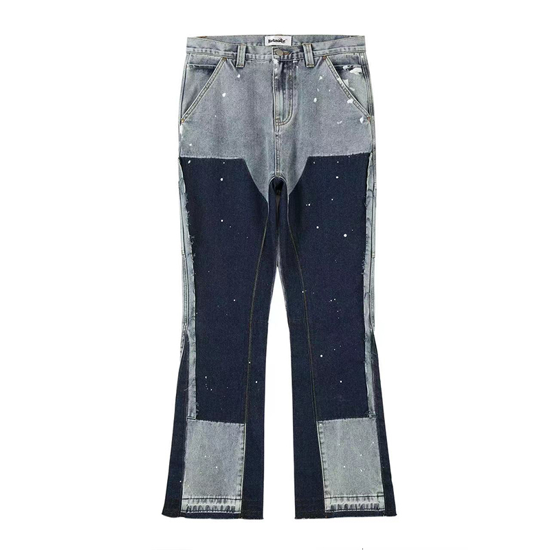 Men's Jeans Streetwear Speckled Ink Color Match Y2K Baggy Jeans for Men Patchwork Rage Fringe Micro Denim Trousers Oversized Loose Cargos 230828