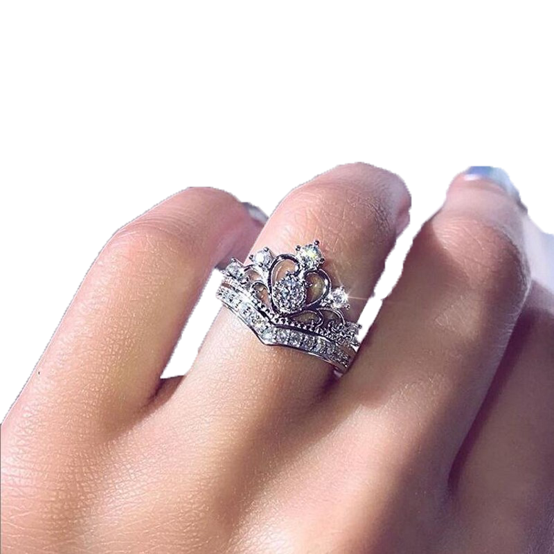 Sparkling Ins Top Sell Lovely Fine Jewelry 925 Sterling Silver Crown Ring White Topaz CZ Diamond Promise Women Wedding Bridal Ring