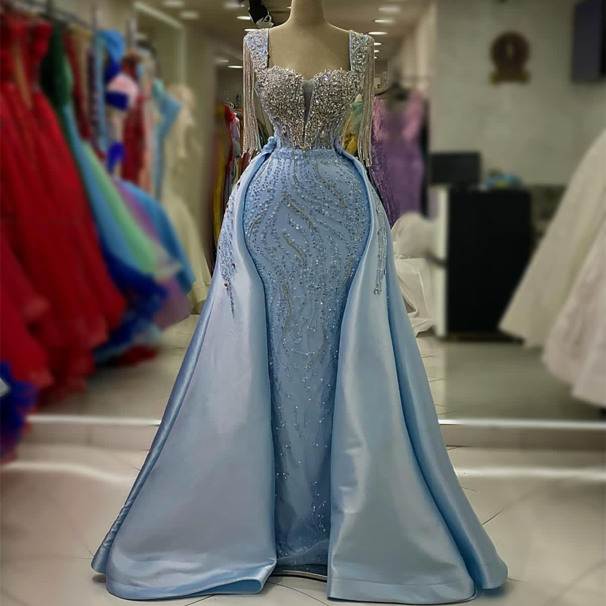 Arabic Mermaid Prom Dress Sequins Crystals Lace Evening Gown 6660311
