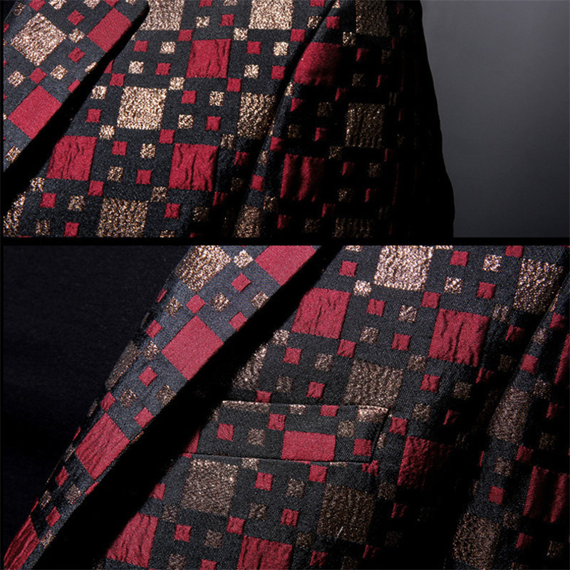 Men's Suits Blazers Autumn Slim Fit Blazer Men Lattice Stage Casual Suit Coats Silver Burgundy Green Men Groom Wedding Suit Lattice Blazer 230829