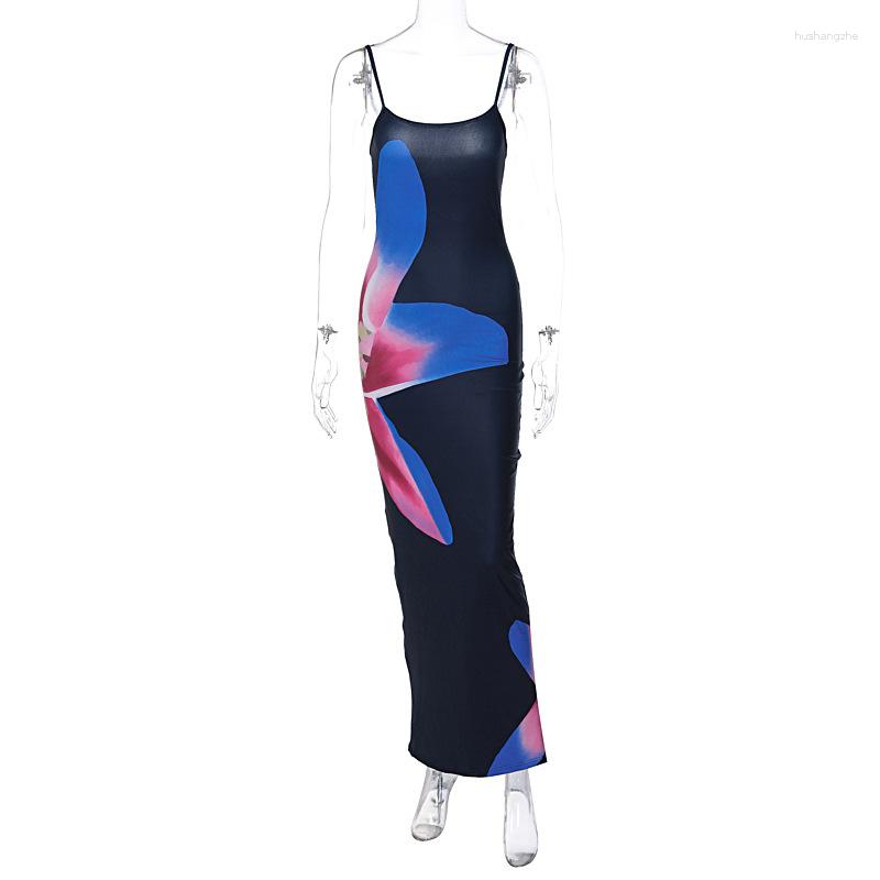 Casual Dresses Floral Print Maxi Slip Dress Women ladies Spaghetti Straps Backless Sleeveless Bodycon Long Robe Beach Boho Sundresses