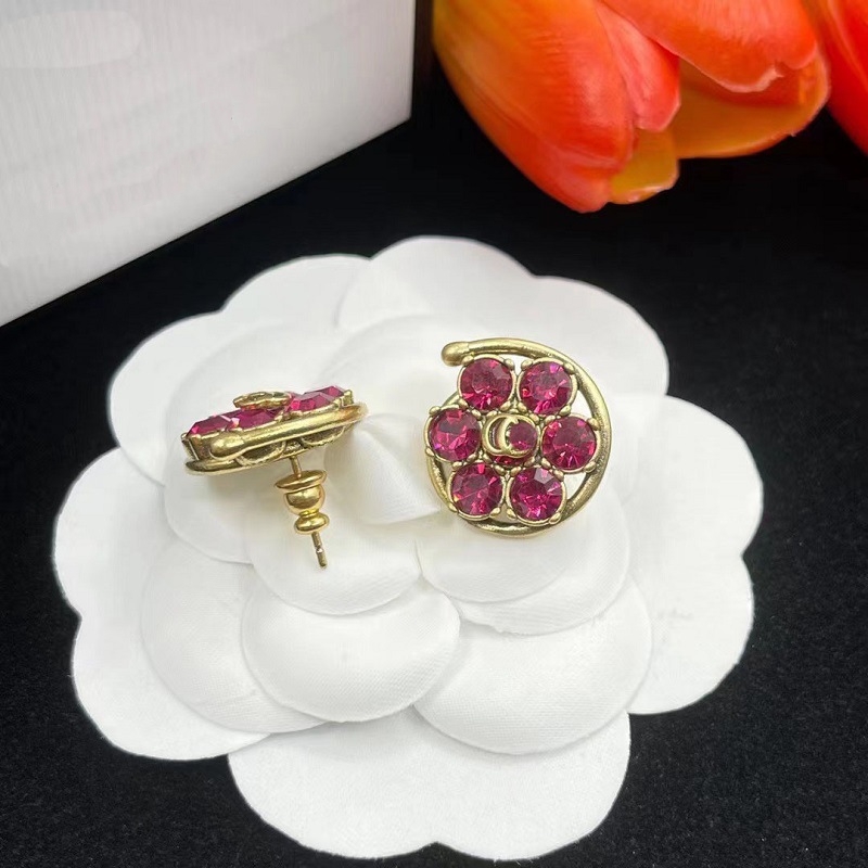 Plated 925 Silver Luxury Brand Designers Letters Stud Geometric Famous Women Round Crystal Rhinestone Earring Wedding perty Jewerlry Circular Diamond ruby 1678