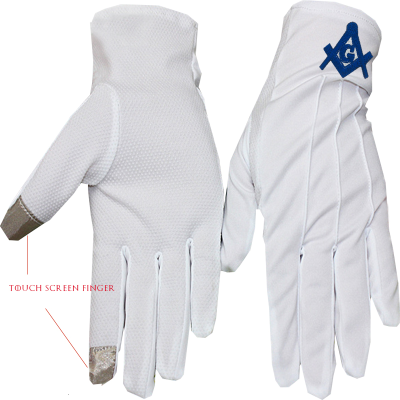 Mittens Golden Square and Compass Freemasonry Embroidery Dot Plastic Antislip Touch Screen Polyester GlovesWhite 230829