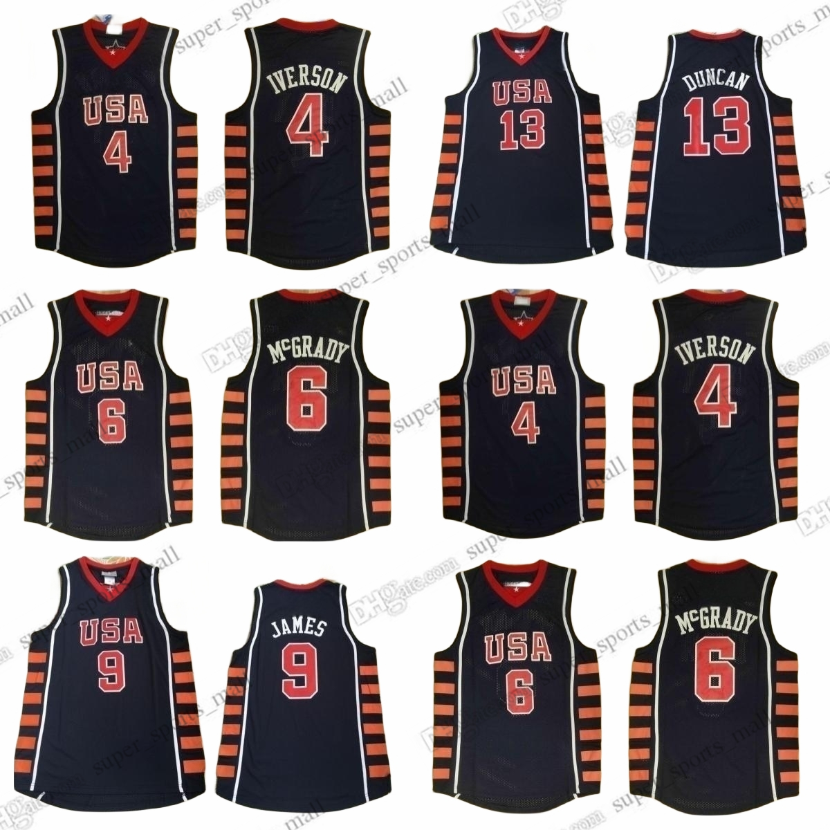 Custom XS-6XL 2004 Retro Basketball Jerseys James Duncan Mcgrady Iverson Any Name Any Number Stitched Jersey