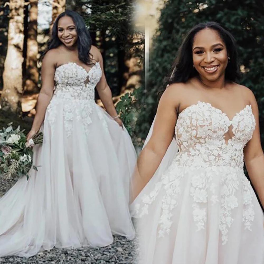 Wedding Dresses New White Bridal Gowns A Line Formal Sweep Train Tulle Applique Ivory Custom Plus Size Lace Up Sweetheart Sleeveless