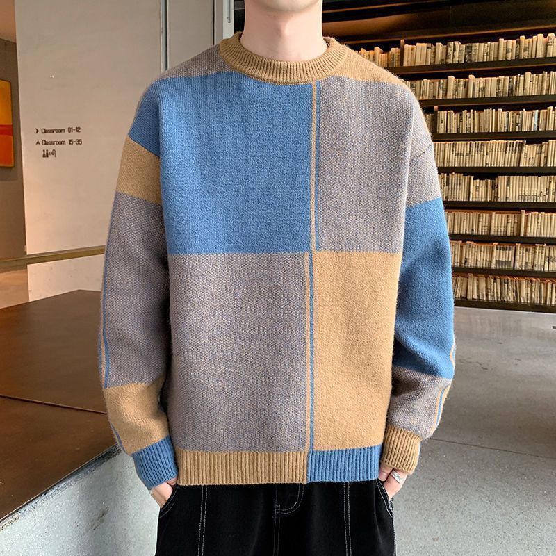Men's Sweaters Autumn Winter Fashion Temperament Patchwork Korean Sweaters Man Casual Loose Y2K Chic Male Tops Knitting Pullover Streetwear 23082