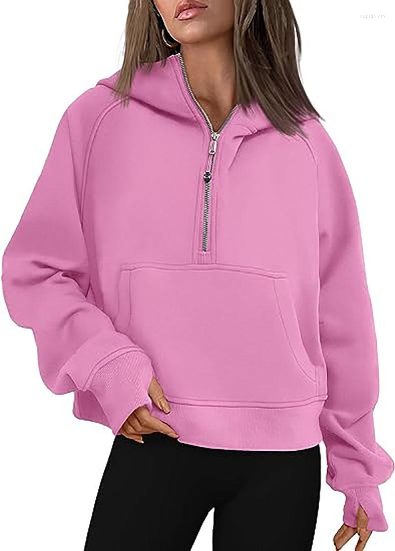 Women's Hoodies Half Zip Sweatshirts Cropped Fleece Womens Quarter Up Pullover Sweaters Fall Outfits 2023 Winter Clothes