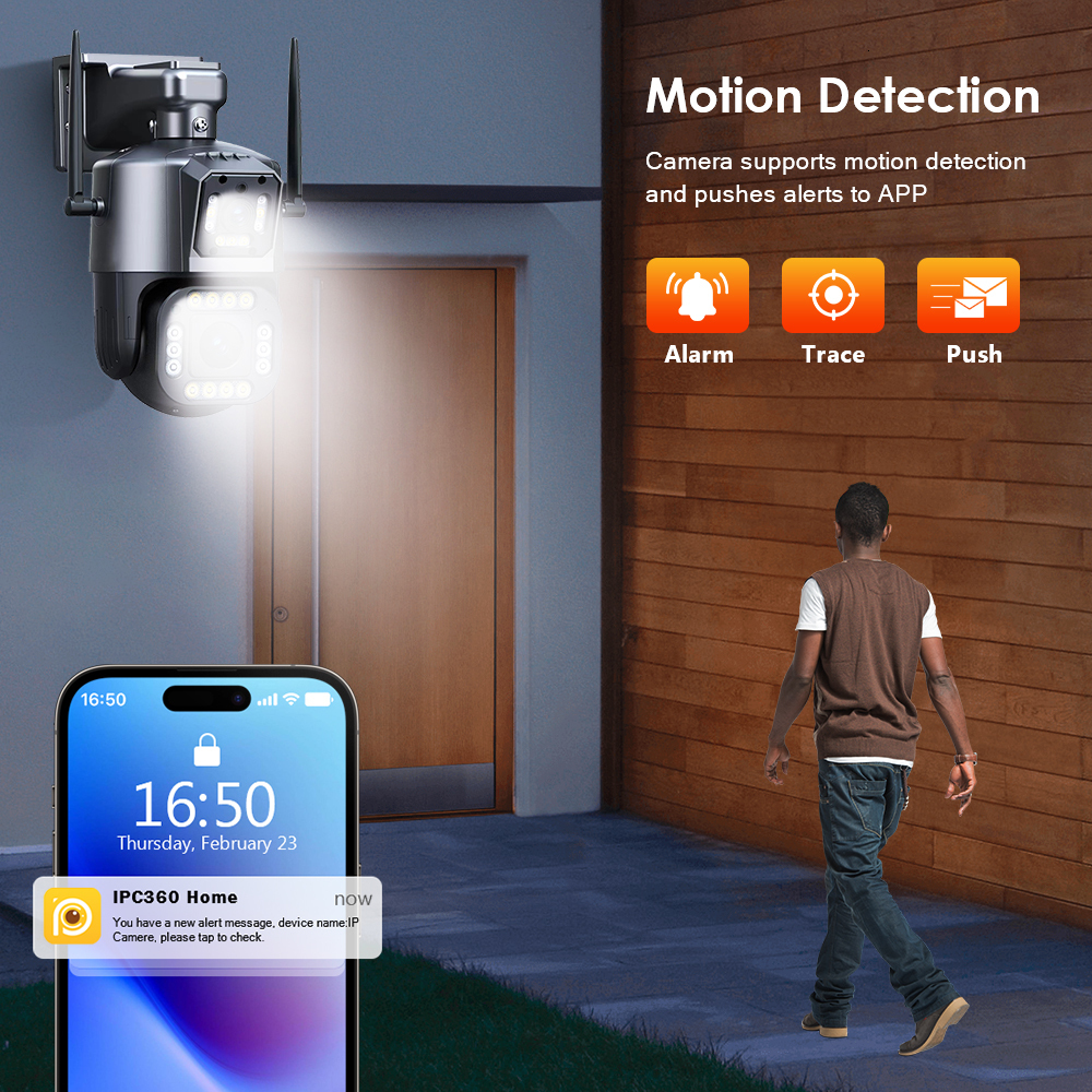 IP Cameras 4MP Dual Lens 2K WiFi Camera CCTV Color Night Vision PTZ Outdoor Video Surveillance Security System 230830