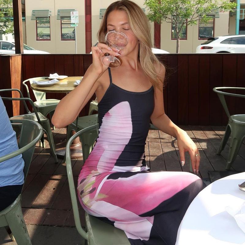 Casual Dresses Floral Print Maxi Slip Dress Women ladies Spaghetti Straps Backless Sleeveless Bodycon Long Robe Beach Boho Sundresses