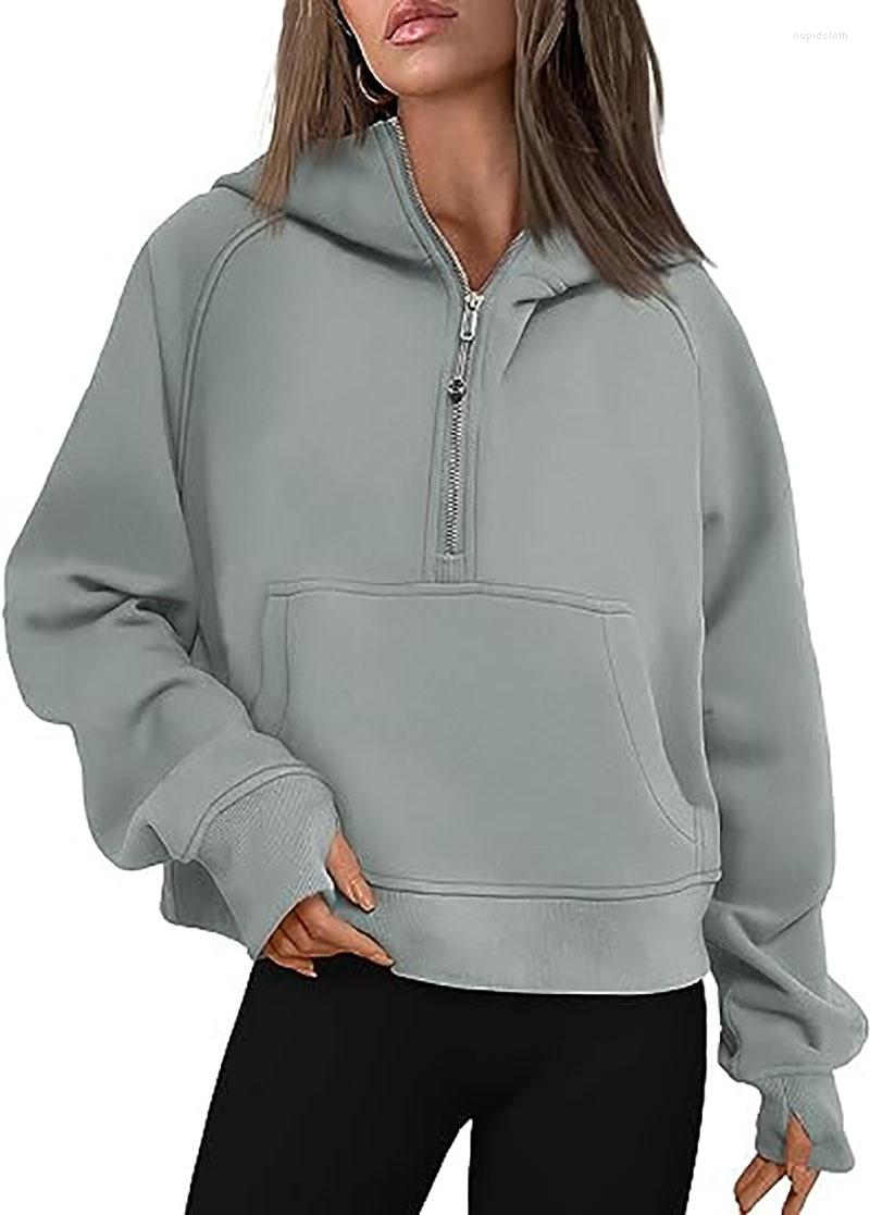 Women's Hoodies Half Zip Sweatshirts Cropped Fleece Womens Quarter Up Pullover Sweaters Fall Outfits 2023 Winter Clothes