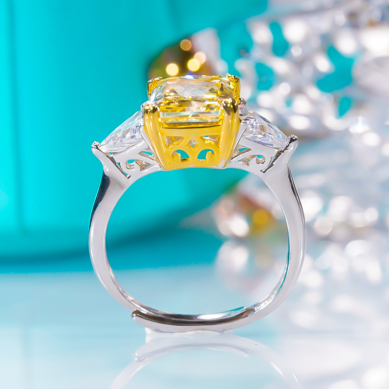 Wedding Rings QINHUAN Yellow High Carbon Diamond Ring S925 Sterling Silver Pt950 Plated Ice Cut Topaz For Women Fine Jewelry Party Gift 230830
