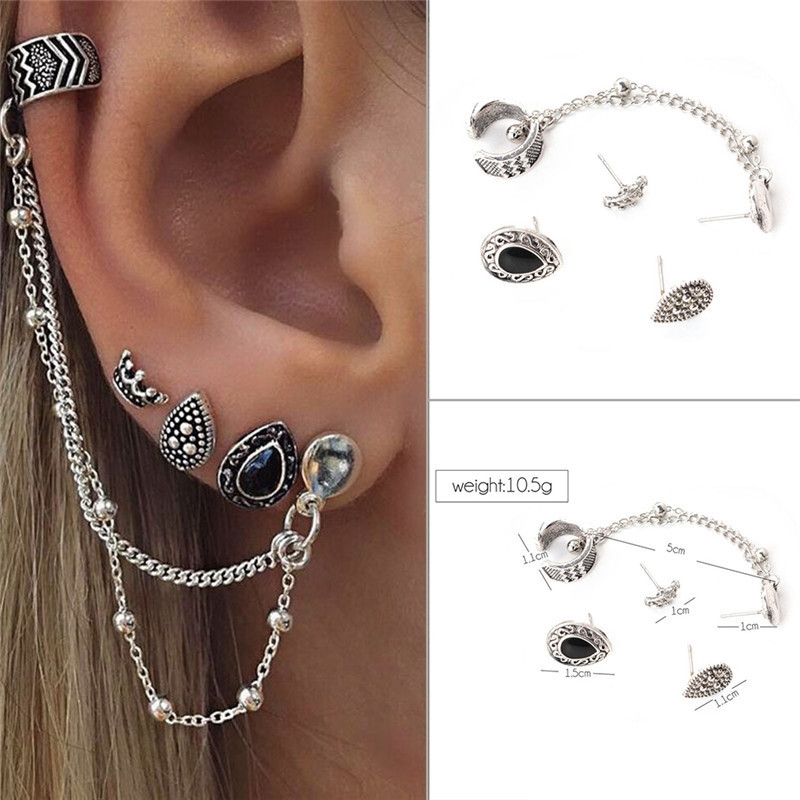 Ear Cuff 4 Pcs Set Bohemian Style Vintage Geometric Crown Tassel Chain Clip Earrings For Women Wholesale 230830