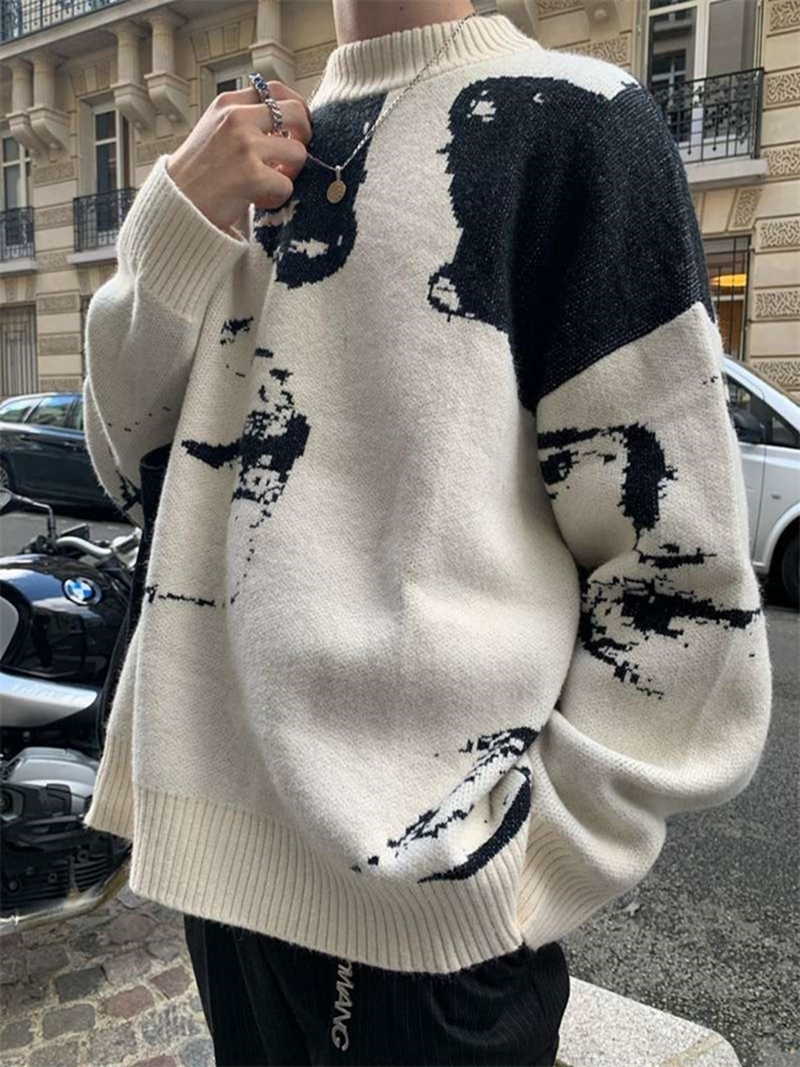 Men's Sweaters Y2k Sweater Men's Autumn Winter Casual Hip Hop Face Harajuku Punk Rock Jumper Knitted Women Sweater Tops Man Pullover Streetw