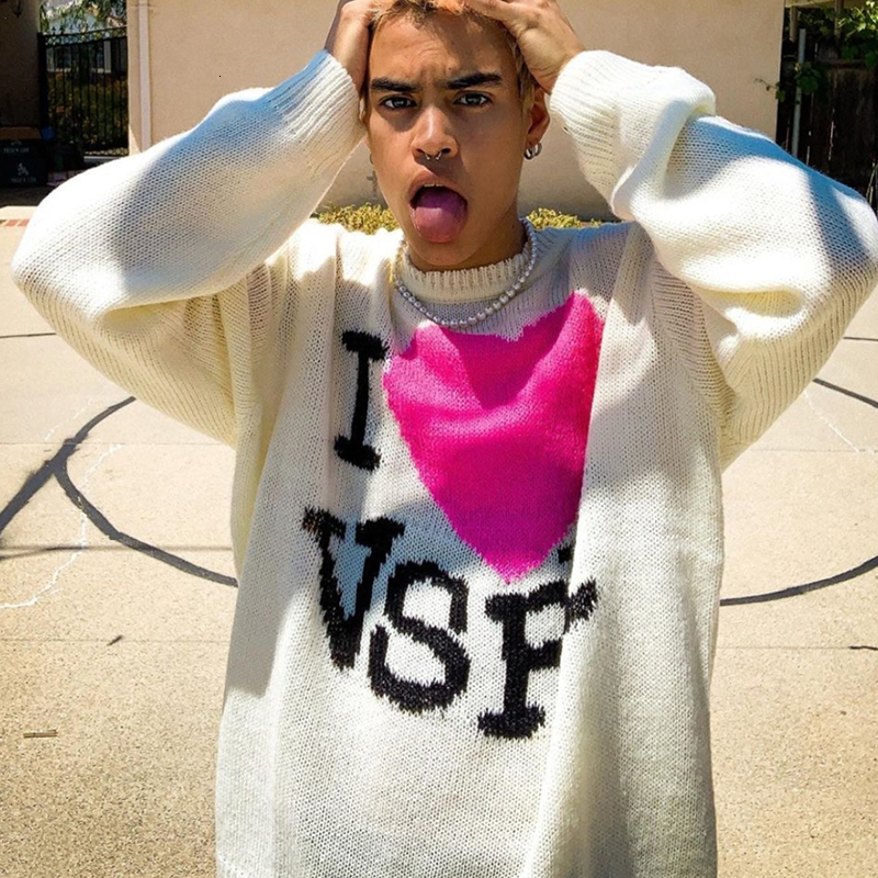 Men's Sweaters American Vintage Harajuku love letter graphics Men's winter sweater Pullover Unisex Y2K women white Knitted Oversized Sweater