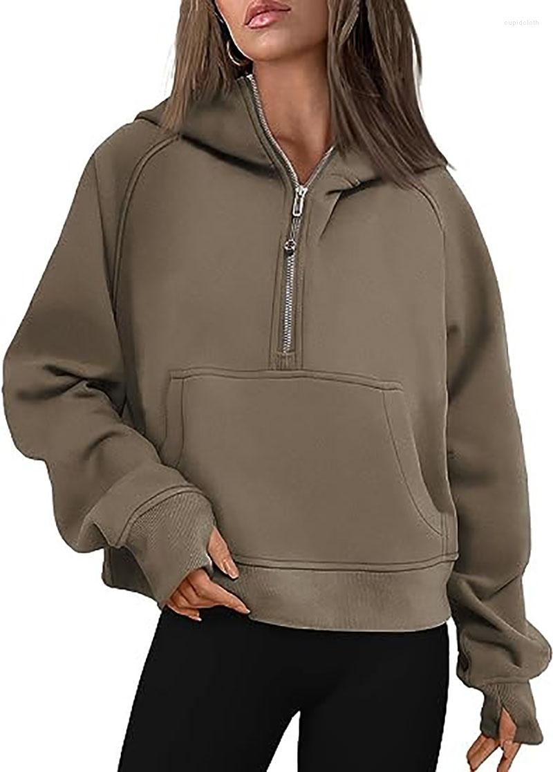 Women's Hoodies Half Zip Sweatshirts Cropped Fleece Womens Quarter Up Pullover Sweaters Fall Outfits 2023 Winter Clothes