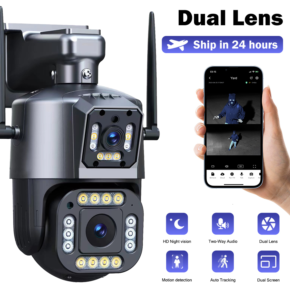 IP Cameras 4MP Dual Lens 2K WiFi Camera CCTV Color Night Vision PTZ Outdoor Video Surveillance Security System 230830