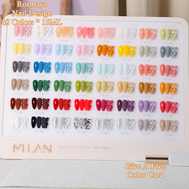Rormays Gel Nail Polish 48PCS Fashion Vernis 15ML Shiny Nail Semi Permanent Mixed Varnish UV LED Soak Primer Coat Nail Salon gel Factory Wholesale