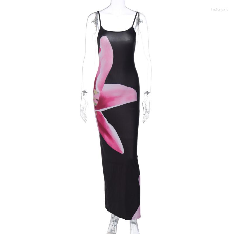 Casual Dresses Floral Print Maxi Slip Dress Women ladies Spaghetti Straps Backless Sleeveless Bodycon Long Robe Beach Boho Sundresses