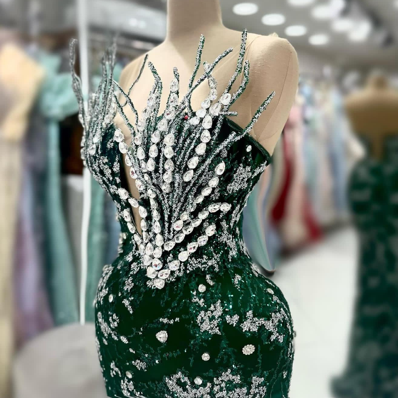 2024 Aso Ebi Arabic Dark Green Mermaid Prom Dress Crystals Sequined Lace Evening Formal Party Second Reception Birthday Engagement Gowns Dresses Robe 