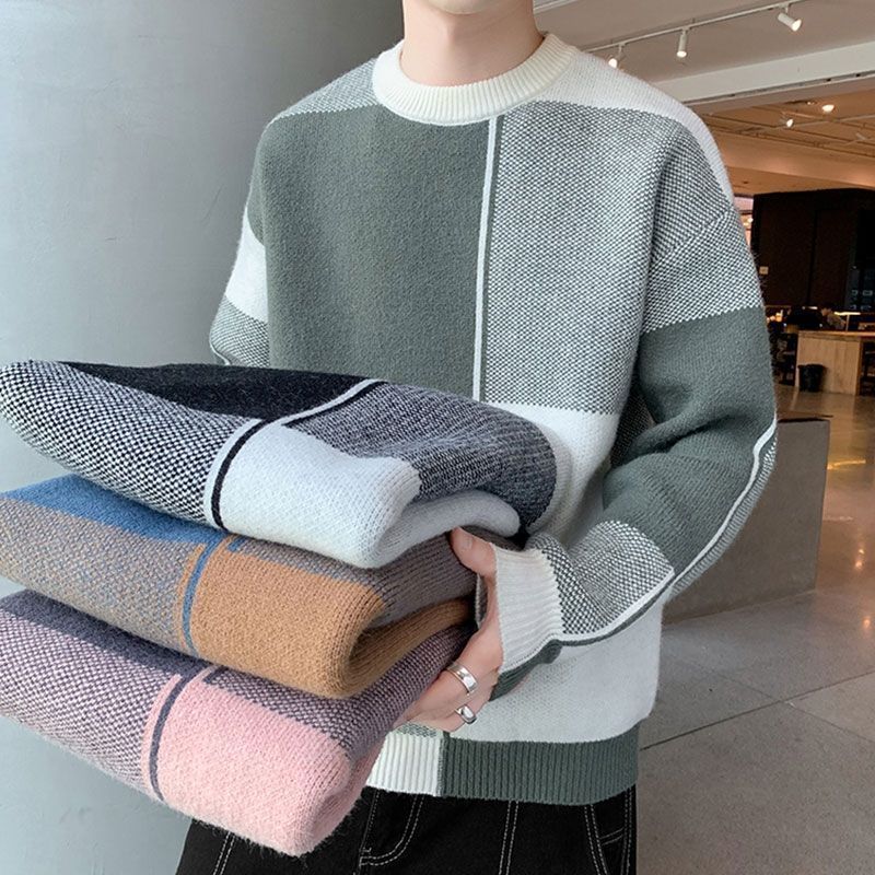 Men's Sweaters Autumn Winter Fashion Temperament Patchwork Korean Sweaters Man Casual Loose Y2K Chic Male Tops Knitting Pullover Streetwear 23082