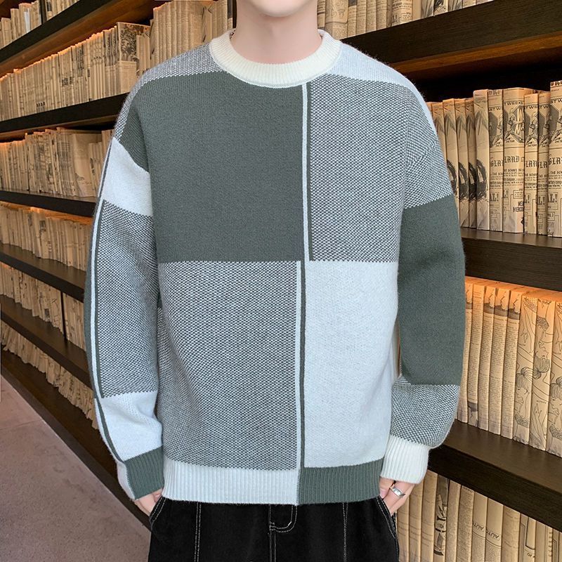 Men's Sweaters Autumn Winter Fashion Temperament Patchwork Korean Sweaters Man Casual Loose Y2K Chic Male Tops Knitting Pullover Streetwear 23082