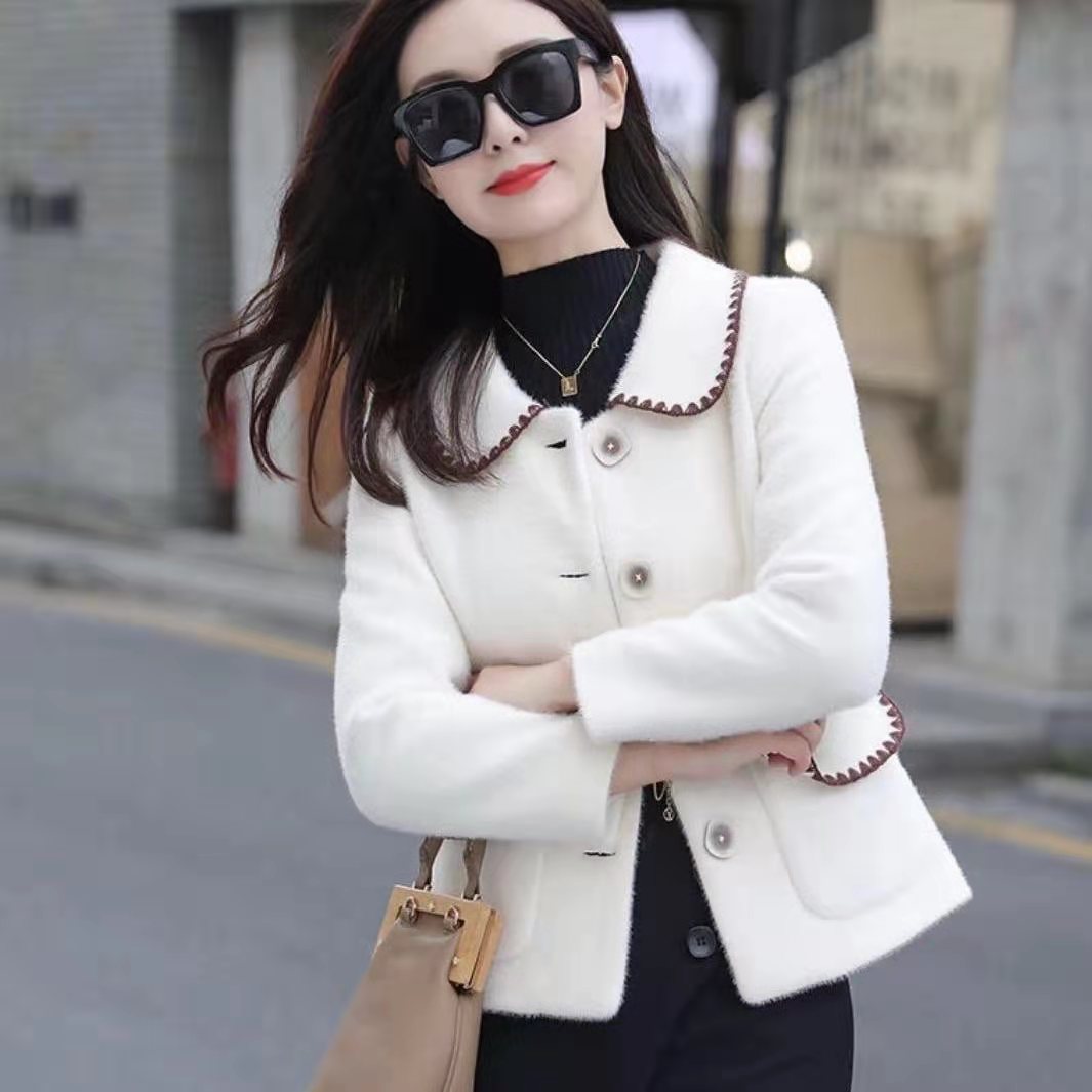 New fashion womens turn down collar mohair wool knitted long sleeve sweater coat SMLXL