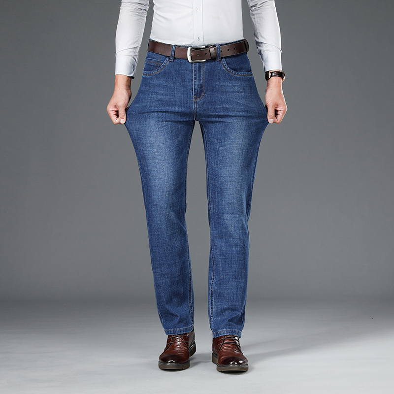 Men's Jeans Autumn and Winter Thick Jeans Men's Elastic Business Loose Straight Casual Pants Men's Denim Long Pants Casual All-match 23