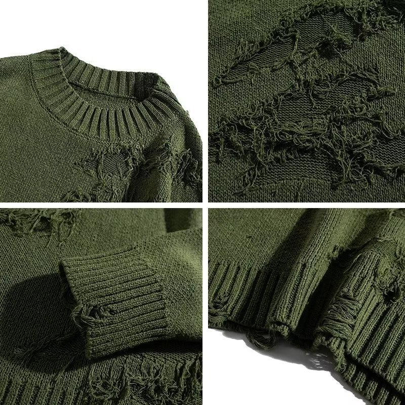Men's Sweaters Sweater y2k Streetwear Men Retro Hole Fringed Sweater Loose Versatile Sweater For Men And Women Long Sleeve Sweater 230830