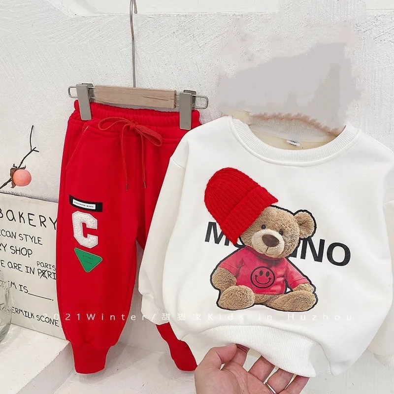 Clothing Sets Baby Girls boy clothes spring autumn fashion children's suit baby solid color printing top+Sweatpants kids two-piece suit 1-5Y 2308