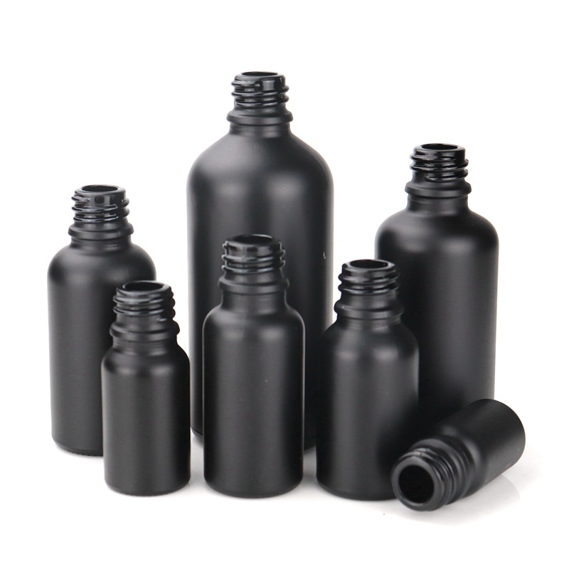 Matte Black Glass Essential Oil Bottles Skin Care Serum Dropper Bottle with Bamboo Pipette 10ml 15ml 20ml 30ml 50ml 100ml