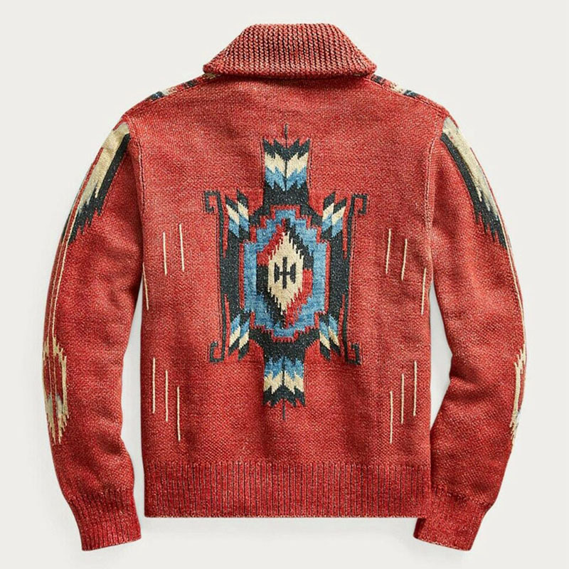 Men s Sweaters Leisure Autumn Winter Wear European and American Vintage Jacquard Sleeve Lapel Knitwear Sweater 230830