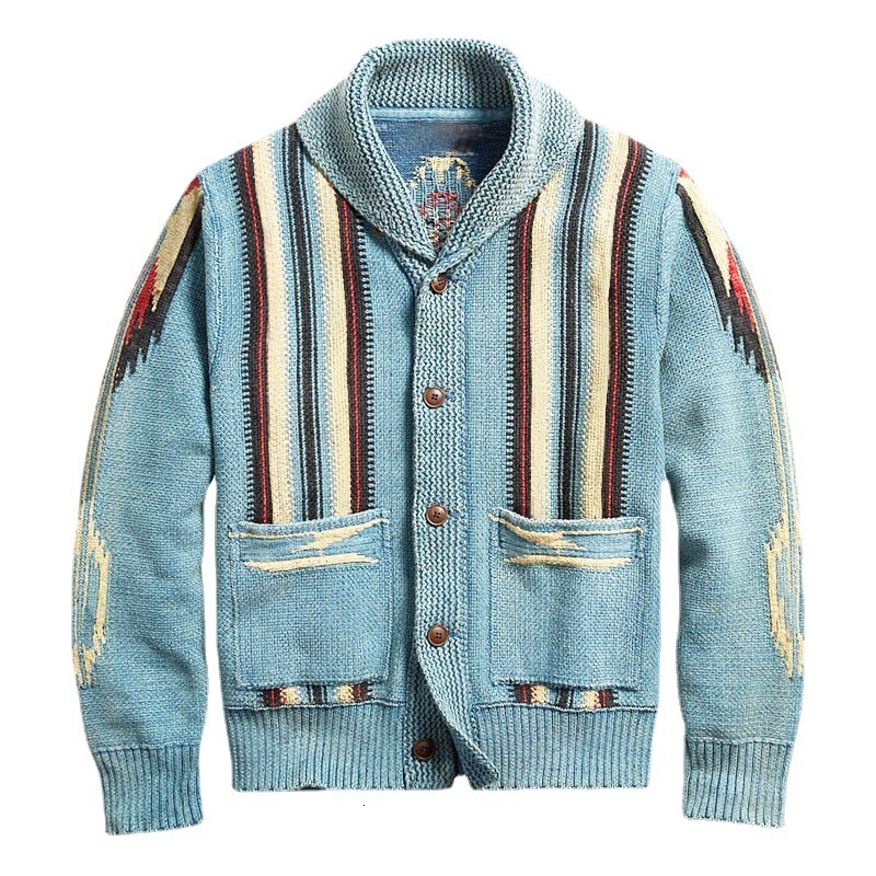 Men s Sweaters Leisure Autumn Winter Wear European and American Vintage Jacquard Sleeve Lapel Knitwear Sweater 230830