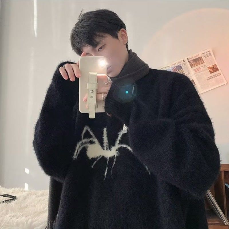 Men's Sweaters American Retro Soft Waxy Round Neck Sweater For Men Women Y2K Winter Ins Lazy Wind Loose Casual Thick Couple Sweater Jacket 230829