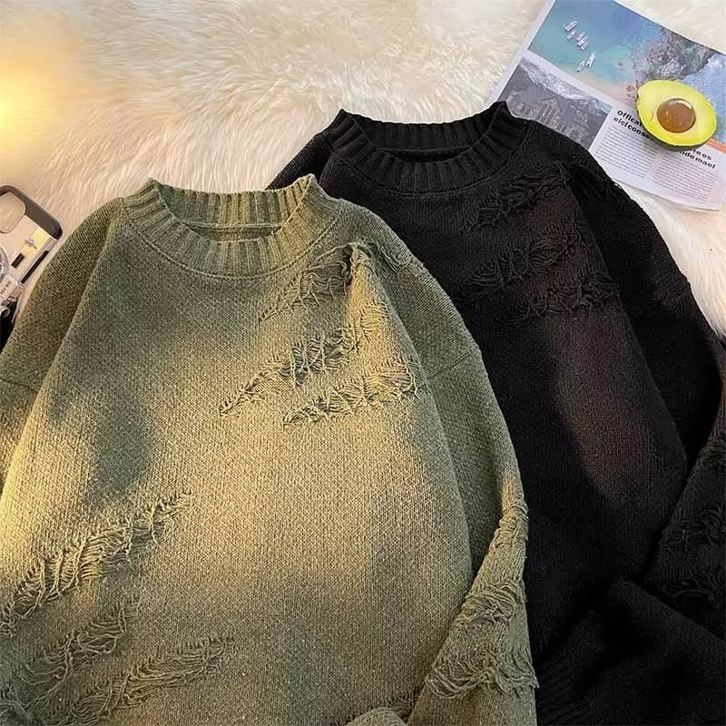 Men's Sweaters Sweater y2k Streetwear Men Retro Hole Fringed Sweater Loose Versatile Sweater For Men And Women Long Sleeve Sweater 230830