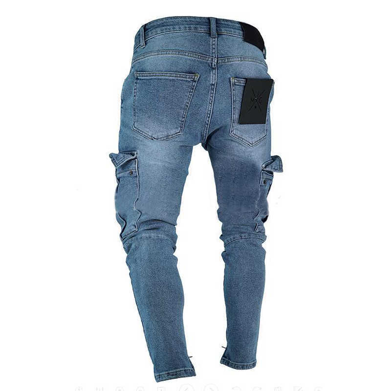 Mens Stretchy Skinny Ripped Jeans Men Side Pocket Washed Slim Denim Pants Biker Jeans Fashion Sweatpants Hip Hop Trousers Jogger HKD230829