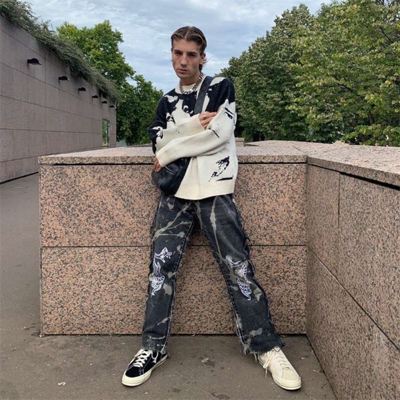 Men's Sweaters Y2k Sweater Men's Autumn Winter Casual Hip Hop Face Harajuku Punk Rock Jumper Knitted Women Sweater Tops Man Pullover Streetw