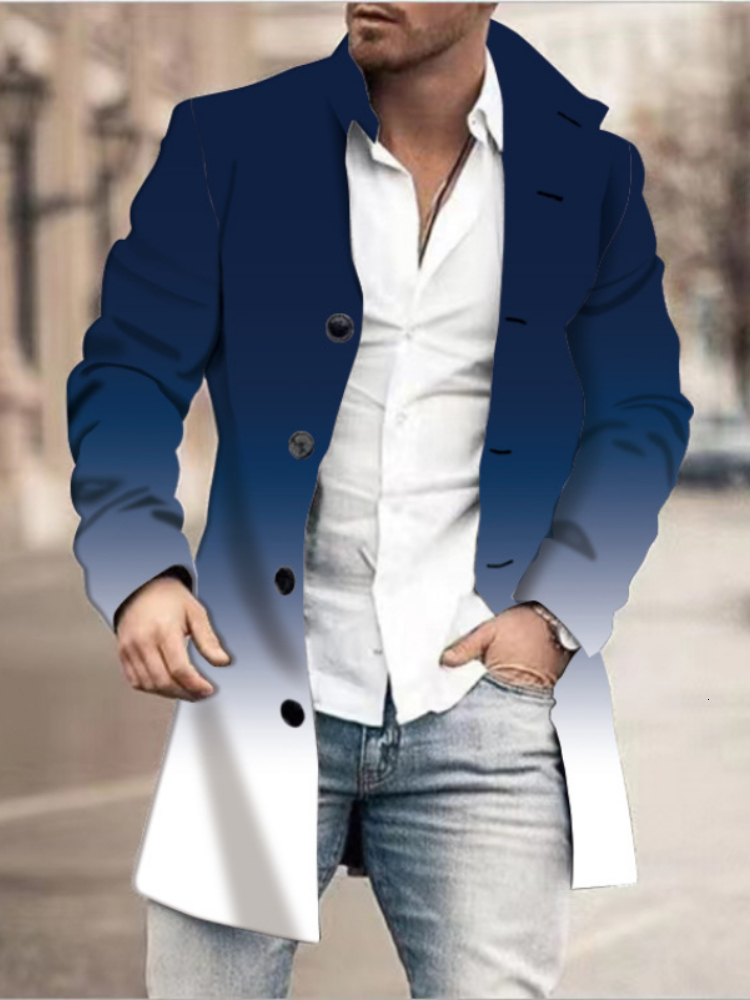 Mens Wool Blends Woolen Stand Collar 3D Printing Medium Long Coat Pocket Casual European and American Winter Jacket 230829