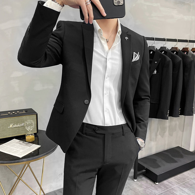 Men's Suits Blazers Men's Suit Jacket with Pant Formal Slim Fit Business Work Wedding Stage Tuxedo Fashion Men Social Dress Suit 2 Pieces Se