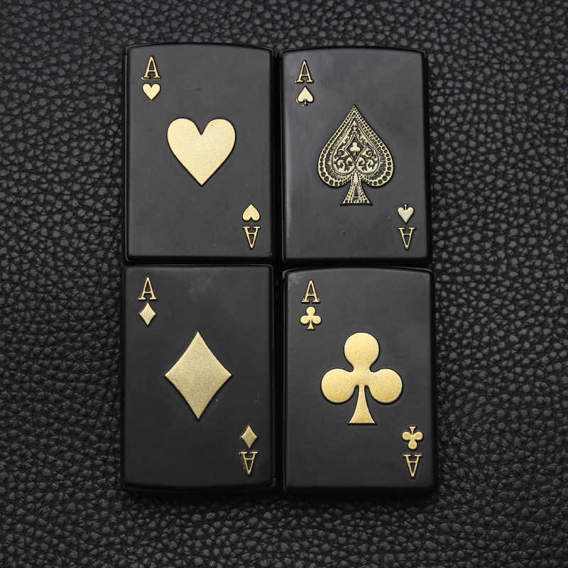 Creative Metal Straight Into Blue Flame Net Red Black Playing Card Lighter Windproof Inflatable Personality Trendy Boyfriend Gif 6NWA W260202
