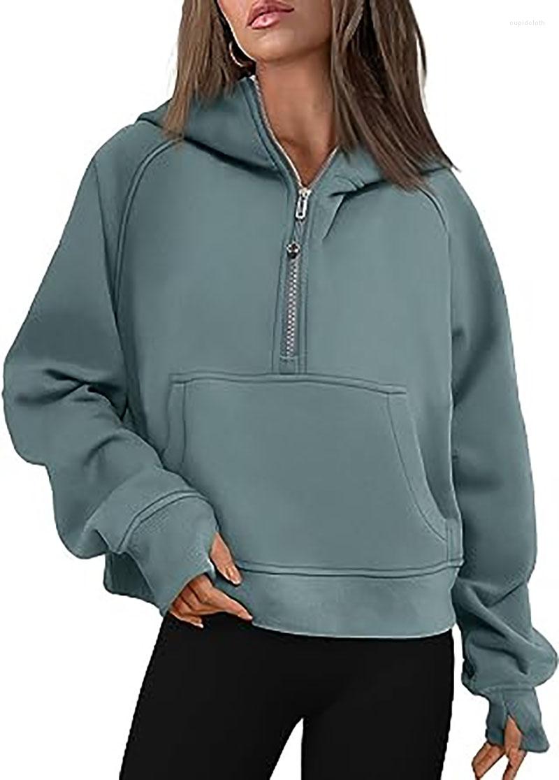 Women's Hoodies Half Zip Sweatshirts Cropped Fleece Womens Quarter Up Pullover Sweaters Fall Outfits 2023 Winter Clothes