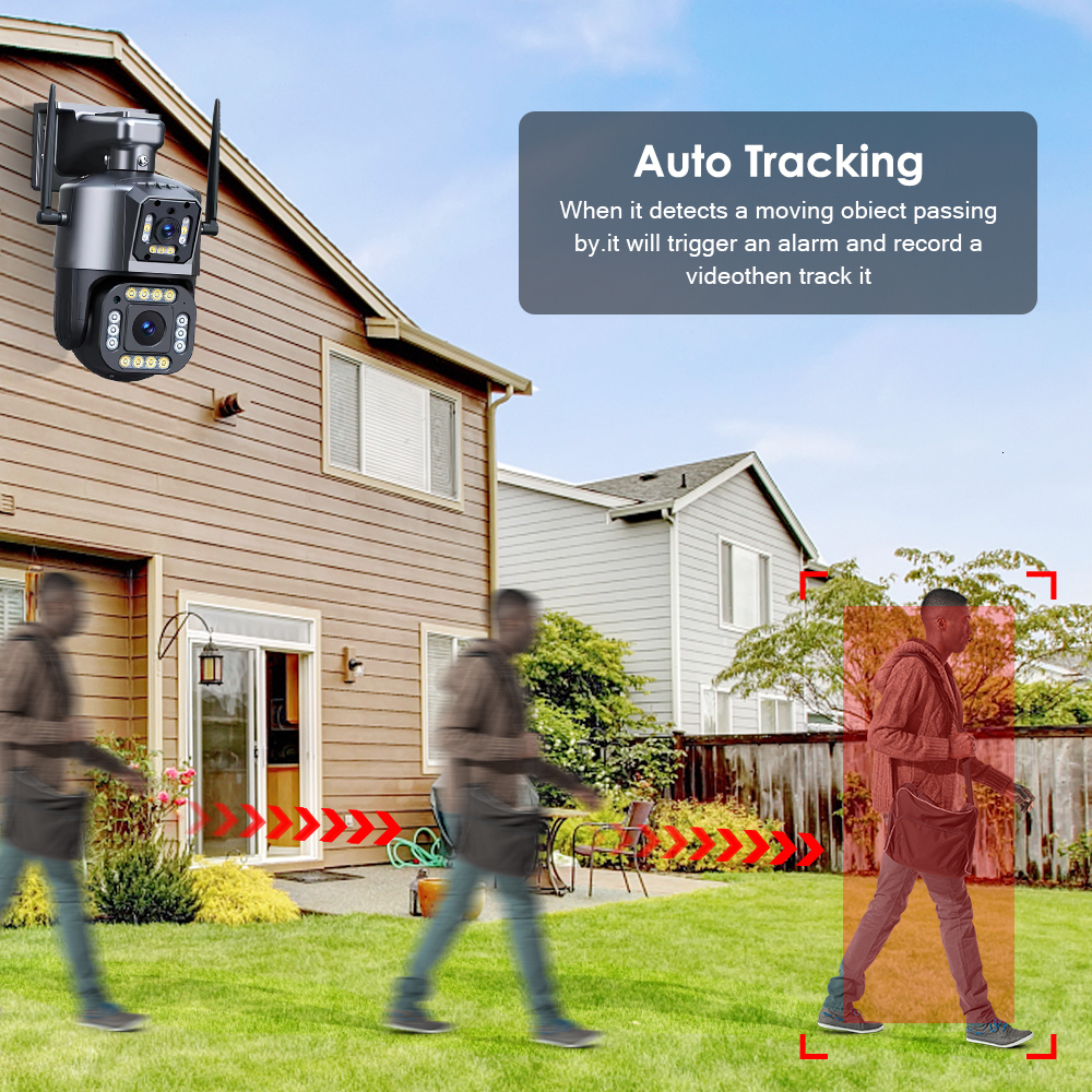 IP Cameras 4MP Dual Lens 2K WiFi Camera CCTV Color Night Vision PTZ Outdoor Video Surveillance Security System 230830