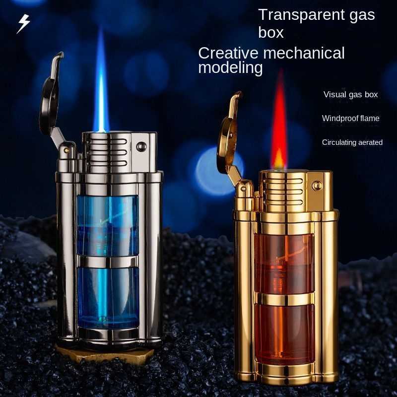 2023 New Transparent Visible Fuel Bin Torch Windproof Butane Lighter Men's Gift Cigarette Accessories Cigar Igniter P1VO W260202