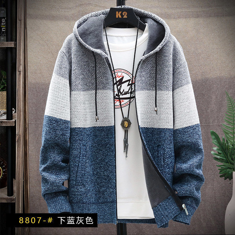 Men's Sweaters Autumn Winter Korean Style Patchwork Fleece Thick Knitwear Man Fashion All Match Jacket Male Vintage Y2K Top Casual Gentmen Coat 2
