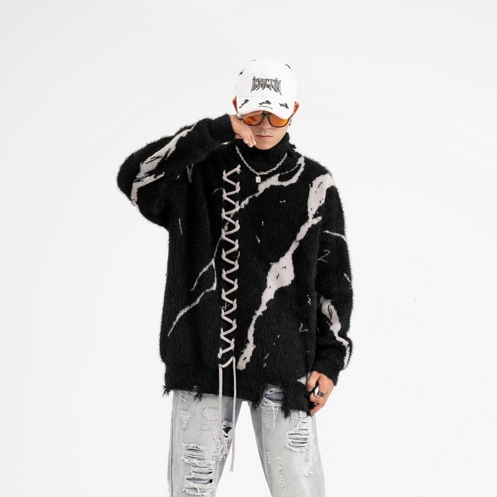 Men's Sweaters Ripped Men's Turtleneck Pullover Thick Sweaters Pull y2k Grunge Clothes Gothic Aesthetic Oversize Sweater Women Winter 230829
