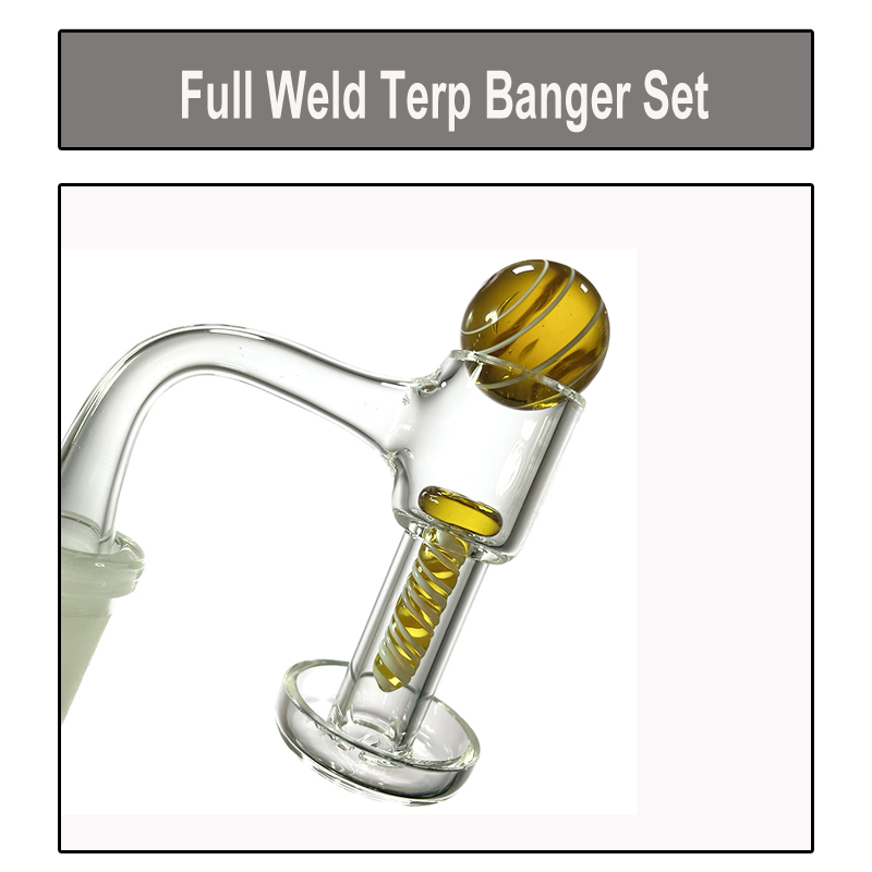Full Weld Terp Slurper Banger Seamless Neck Quartz Banger Set With Top Marble Carb Cap Glass Spinning Pillar - 10mm 14mm Male Joint / Beveled Edge / 90 Degree For Dab Rig Bong