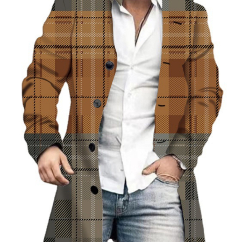 Mens Wool Blends Woolen Stand Collar 3D Printing Medium Long Coat Pocket Casual European and American Winter Jacket 230829