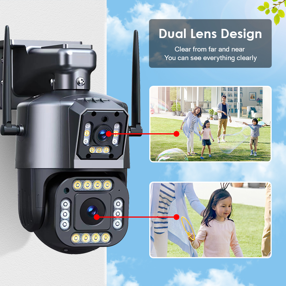 IP Cameras 4MP Dual Lens 2K WiFi Camera CCTV Color Night Vision PTZ Outdoor Video Surveillance Security System 230830
