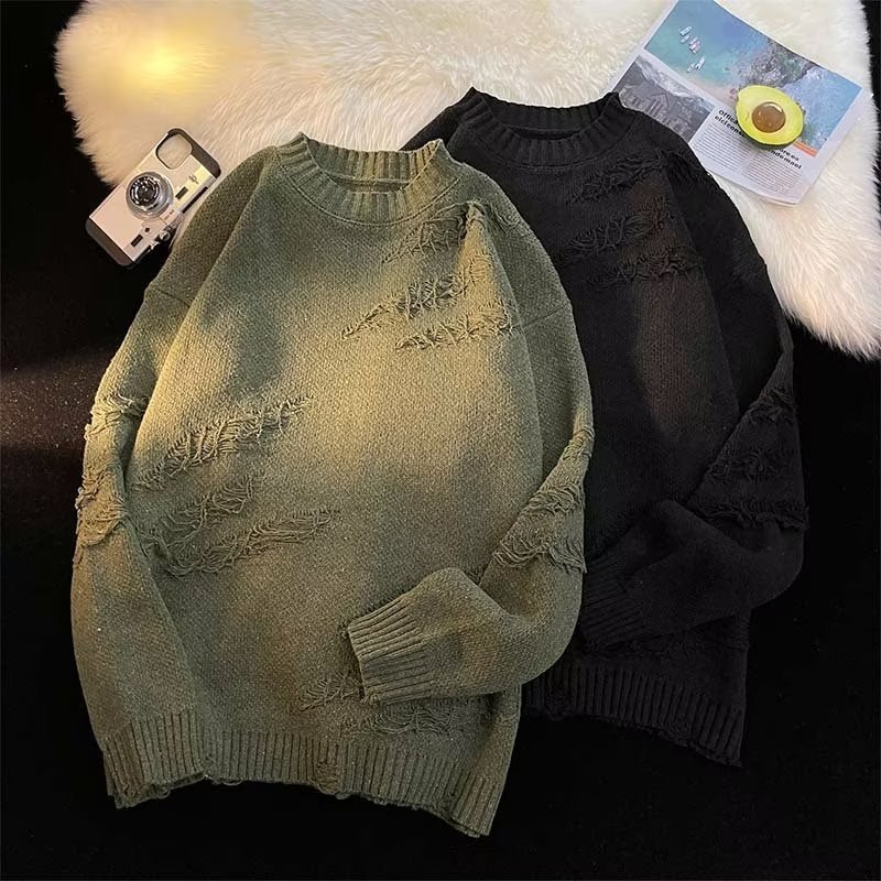 Men's Sweaters Sweater y2k Streetwear Men Retro Hole Fringed Sweater Loose Versatile Sweater For Men And Women Long Sleeve Sweater 230830