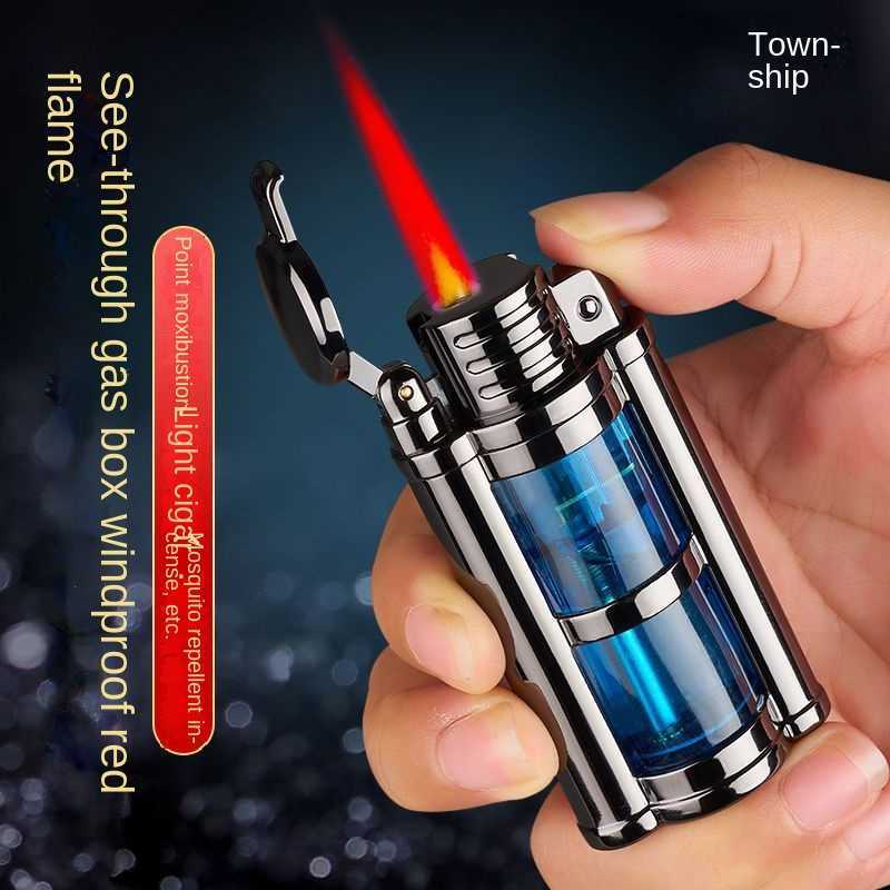 2023 New Transparent Visible Fuel Bin Torch Windproof Butane Lighter Men's Gift Cigarette Accessories Cigar Igniter P1VO W260202
